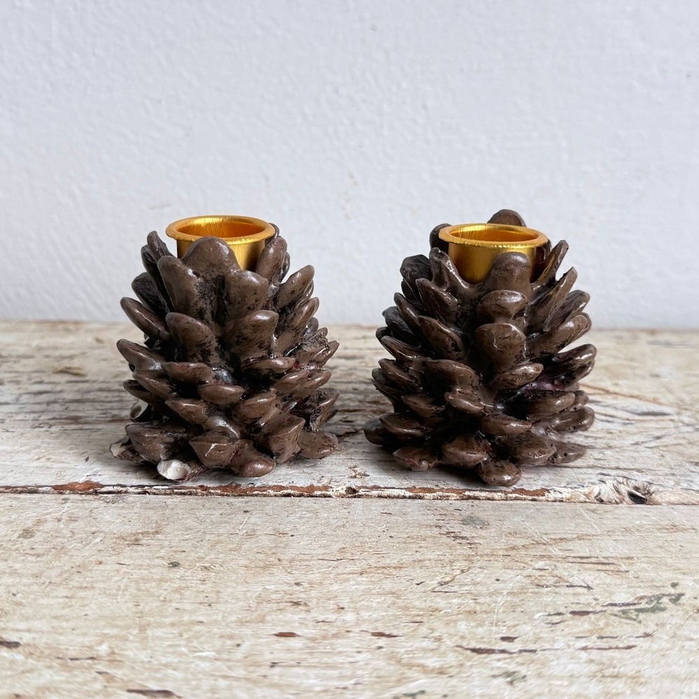 Vintage Dennis East International Pine Cone Tealight Candle Holders Set 2 CSGC